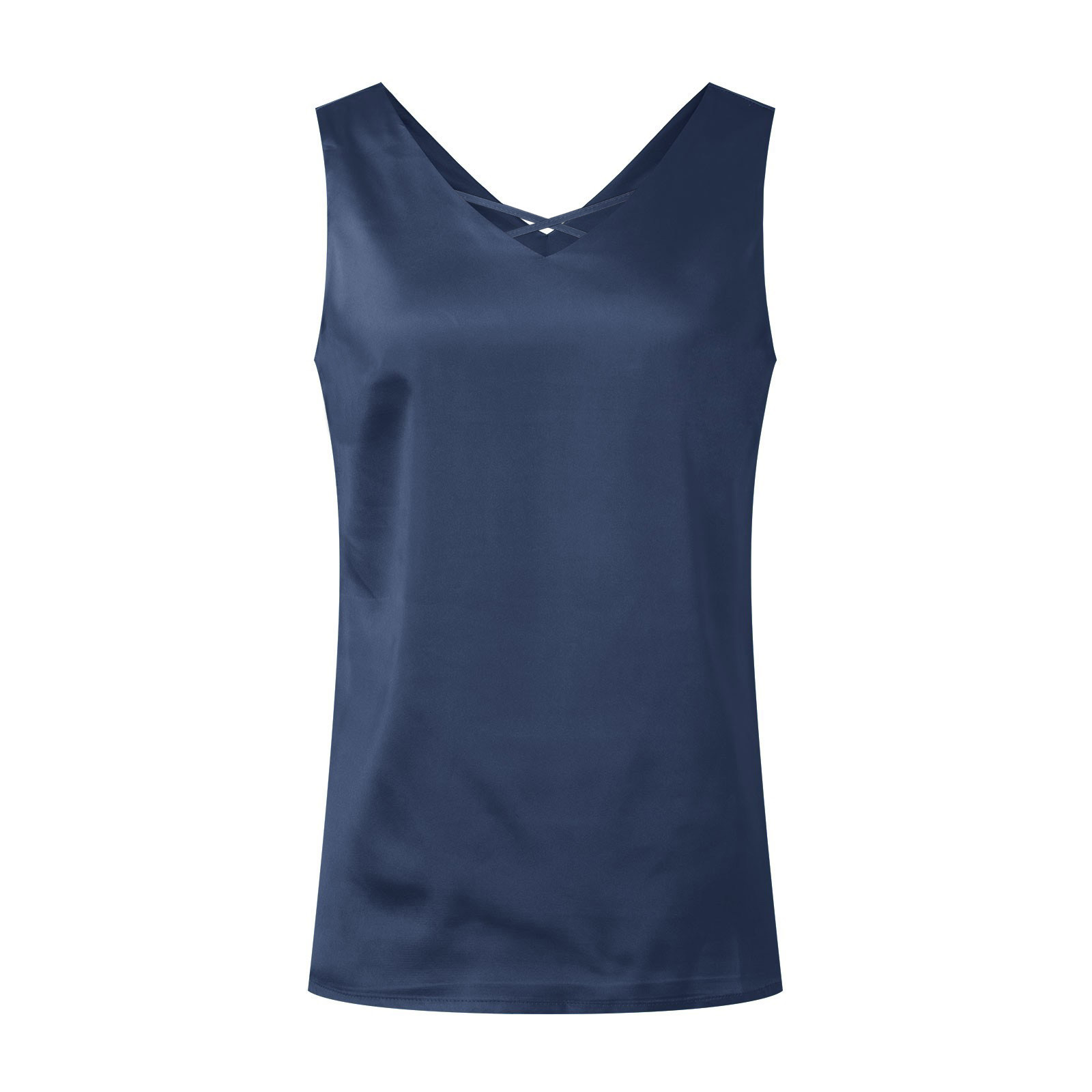 thumbnail image 5 of Camiseta sin mangas de satén con cuello en V para mujer: camiseta básica sin mangas, poliéster, corte holgado, ideal para combinar en todas las estaciones, ropa informal para la oficina y la playa,, 5 of 5